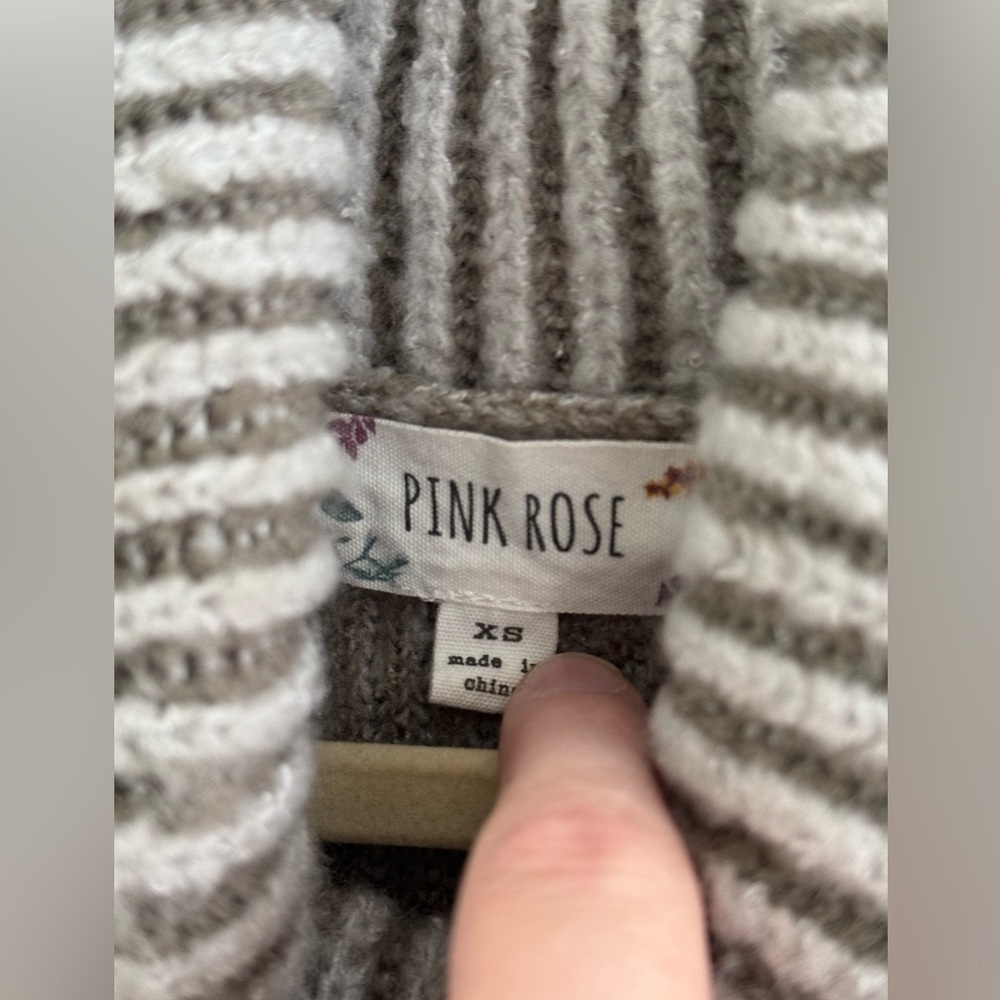 PINK ROSE Knit Ribbed Cowl Neck Turtleneck Gray Brown Size XS - Picture 6 of 7
